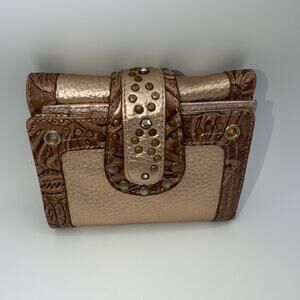 Charm And Luck Folded Wallet Billfold Studded Rose Tone Leather Copper Western